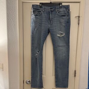 True Religion Relaxed Fit Distressed Jeans - Light Blue